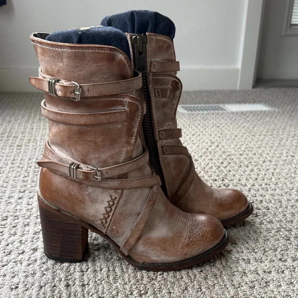 Freebird by Steven Brown Leather Wrap-Strap Heeled Boots - Picture 2 of 6